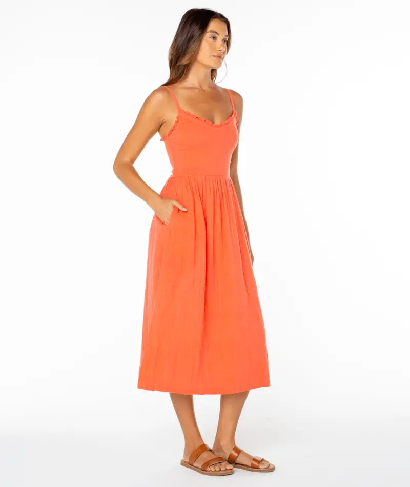 Roxy Women’s Downriver Midi Dress Hot Coral Solid side other