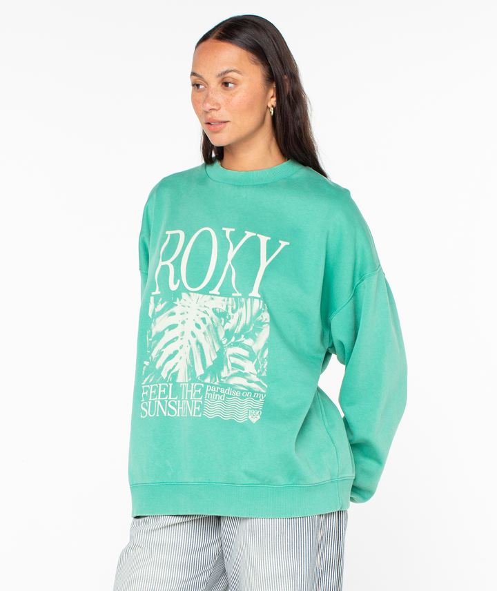 Roxy Women's Lineup Oversized Crew Sweatshirt Green2