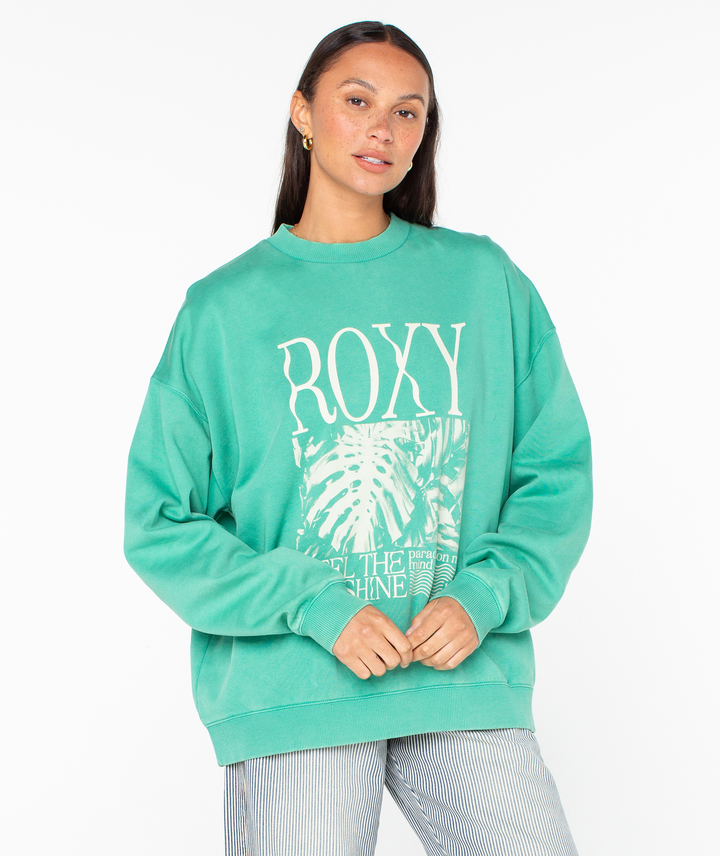 Roxy Women's Lineup Oversized Crew Sweatshirt Green1