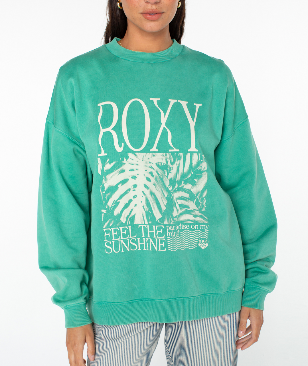 Roxy Women's Lineup Oversized Crew Sweatshirt Green