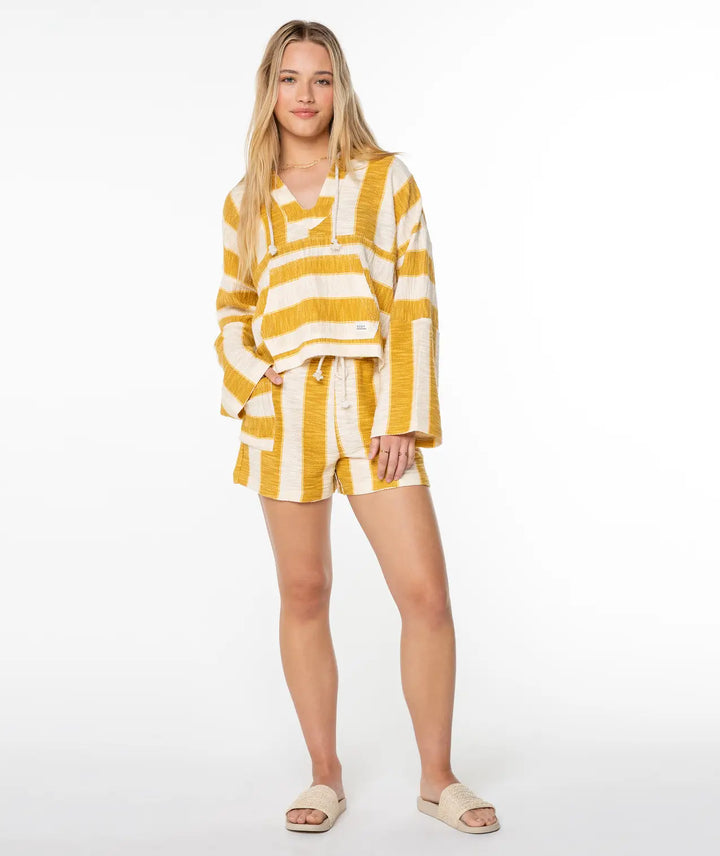 Roxy Women’s Rich Coast Stripe Pullover Amber Gold 1