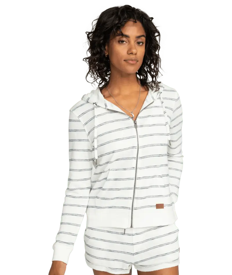 Roxy Women's Perfect Wave Stripe Fleece Top in Snow White Mood Indigo Stripe