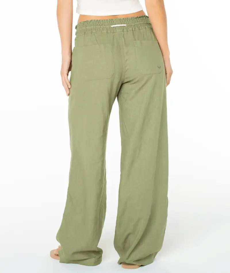 Roxy Women’s Oceanside Wide Leg Pant Oil Green Solid back