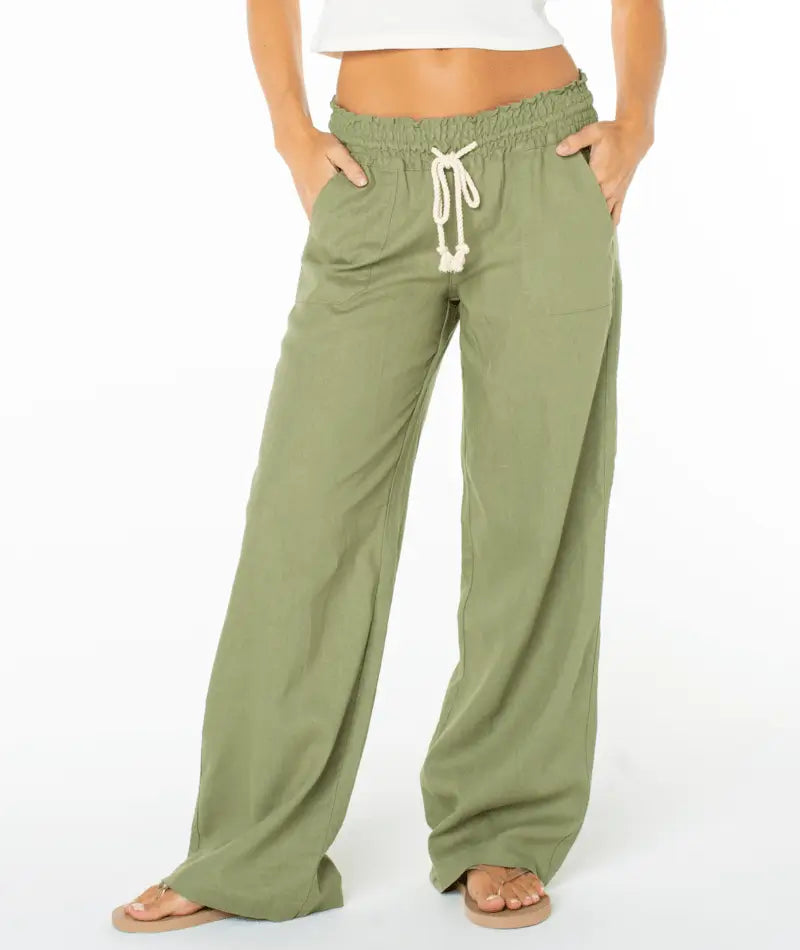 Roxy Women’s Oceanside Wide Leg Pant Oil Green Solid