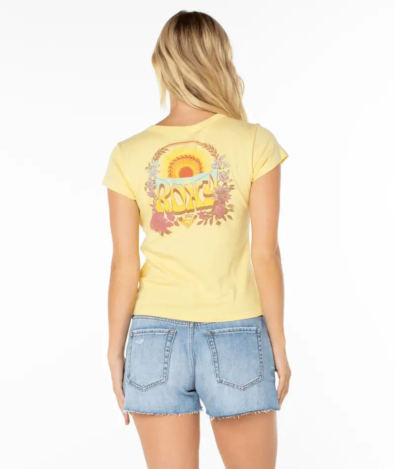 Roxy Women’s Tribal Sunset 90S Baby Tee in popcorn tribal sunset back