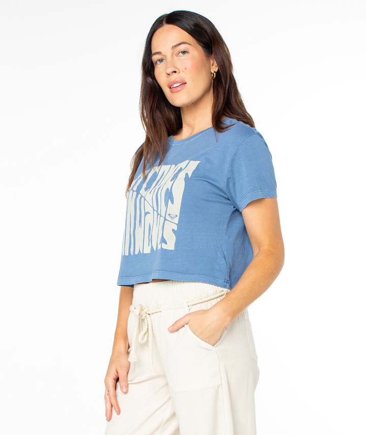 Roxy Women's Comes in Waves Cropped Tee blue12