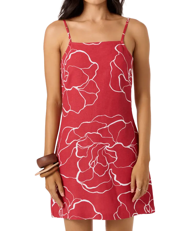 O'Neill Cecilia Floral Dress Lifeguard Red Back View