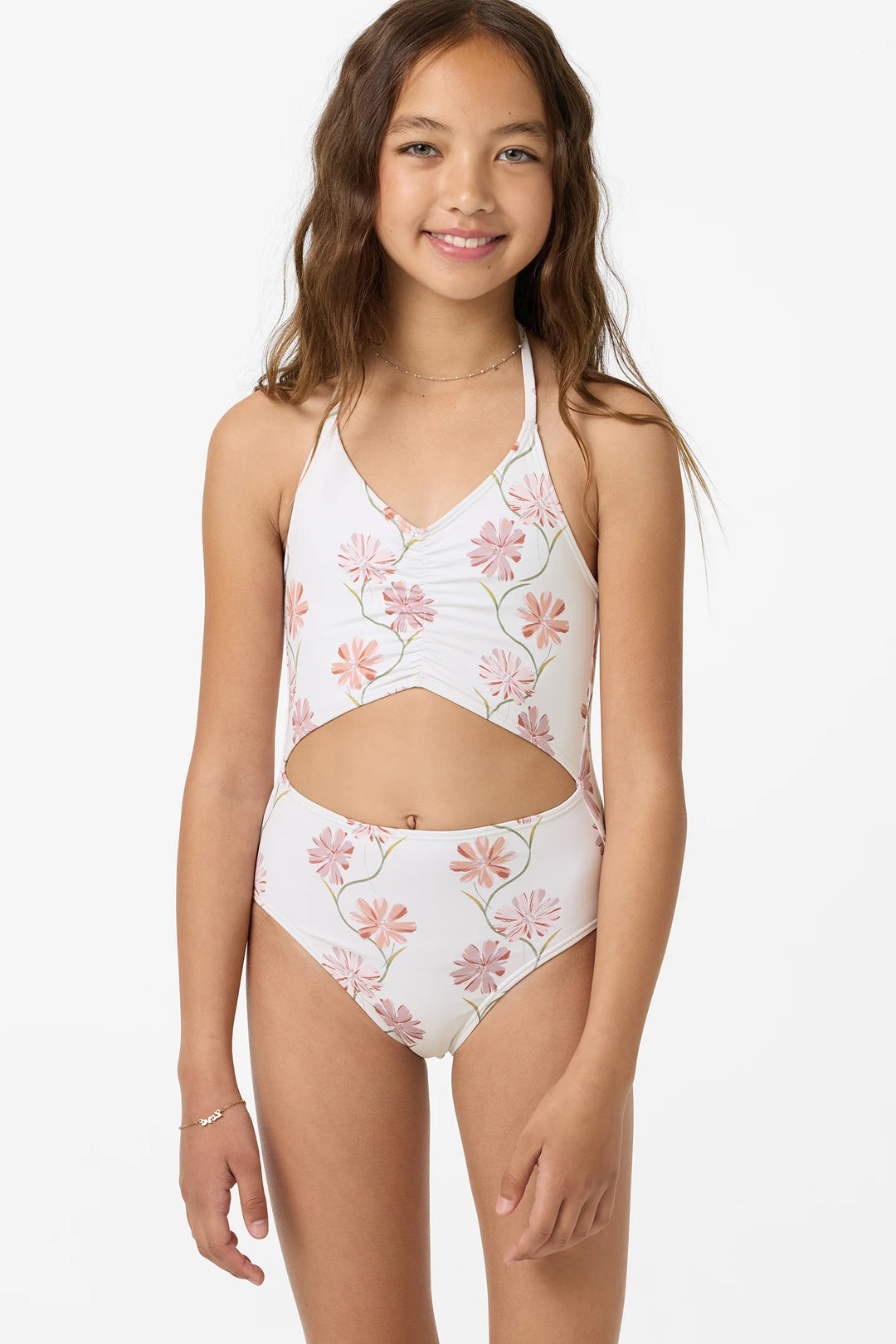 O'Neill Girls' Ivy Floral Cinched One Piece - Tofu front
