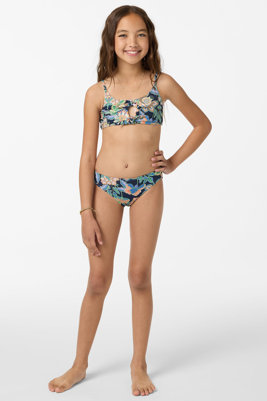O Neill Girls Mermaid Floral Hanky Tank Set - Navy front view