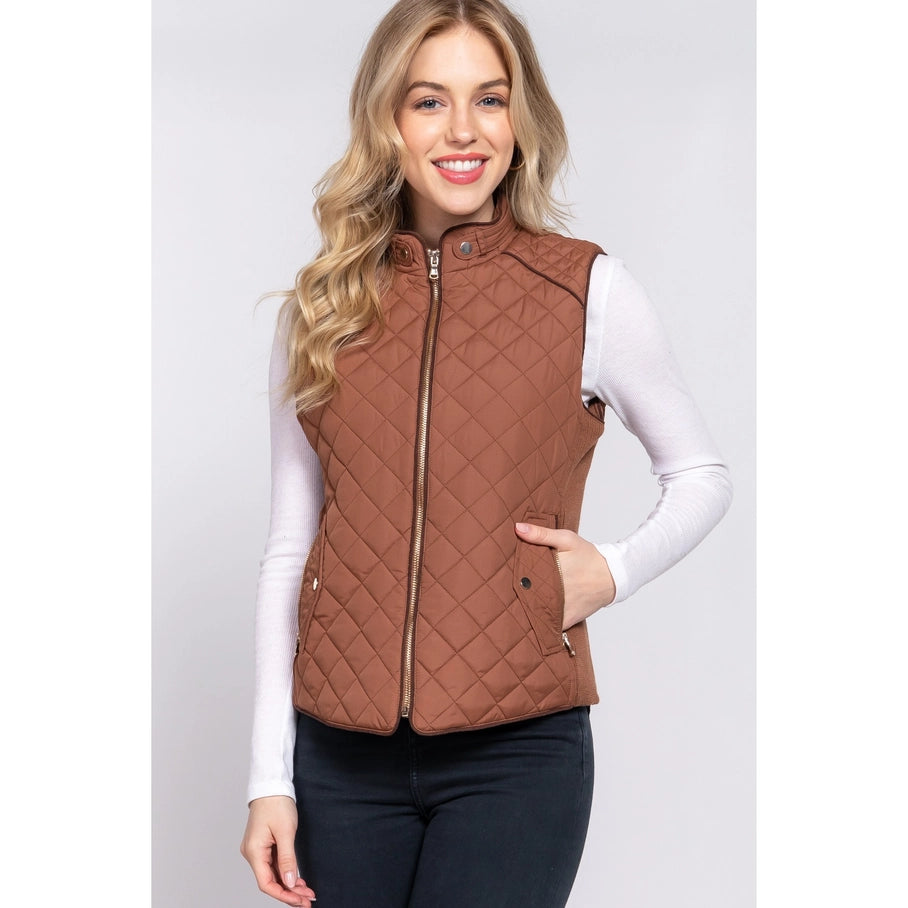 Suede Piping Quilted Vest