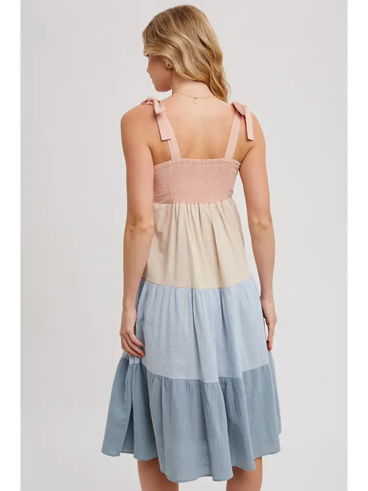 Bluivy Women’s Colorblock Tie-Strap Tiered Midi Dress