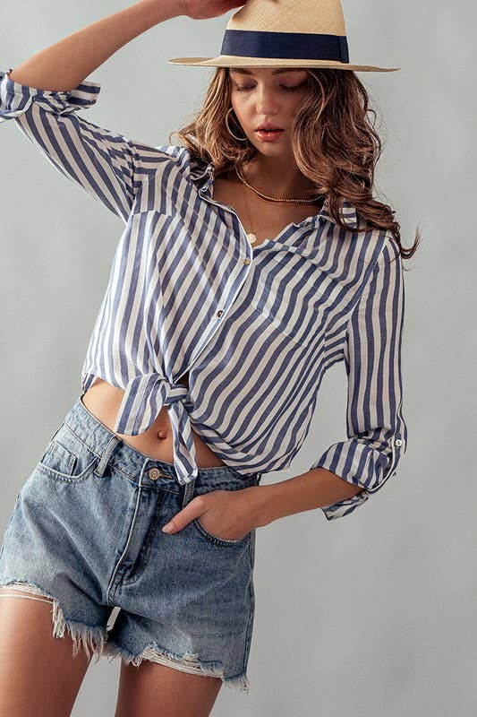 Collar Tie Stripe Shirt