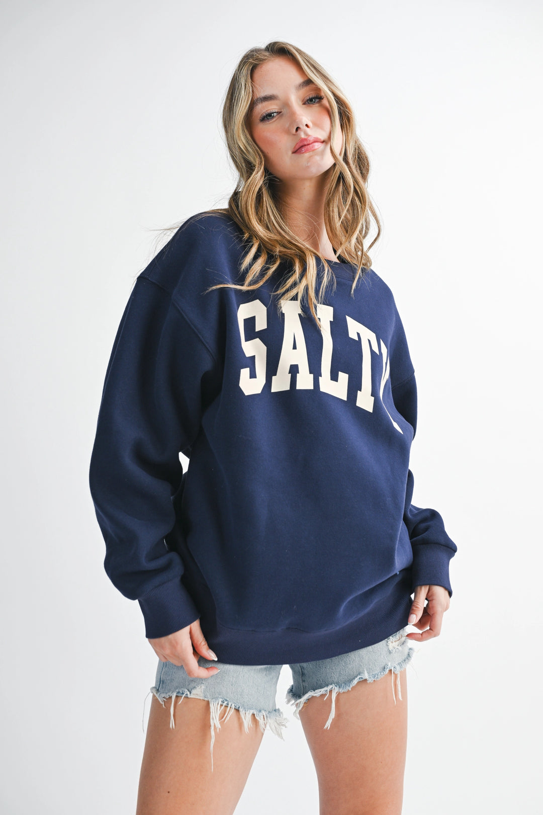 AEMI + CO - Oversized Salty Pullover Sweatshirt - Salty Navy 