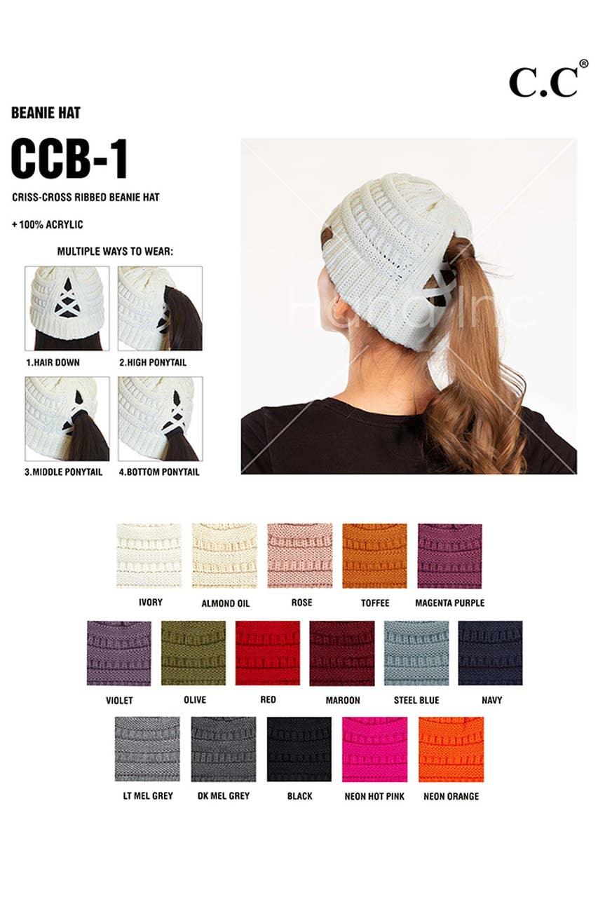 C.C Criss Cross Ponytail Knit Beanie - SoHa Surf Shop