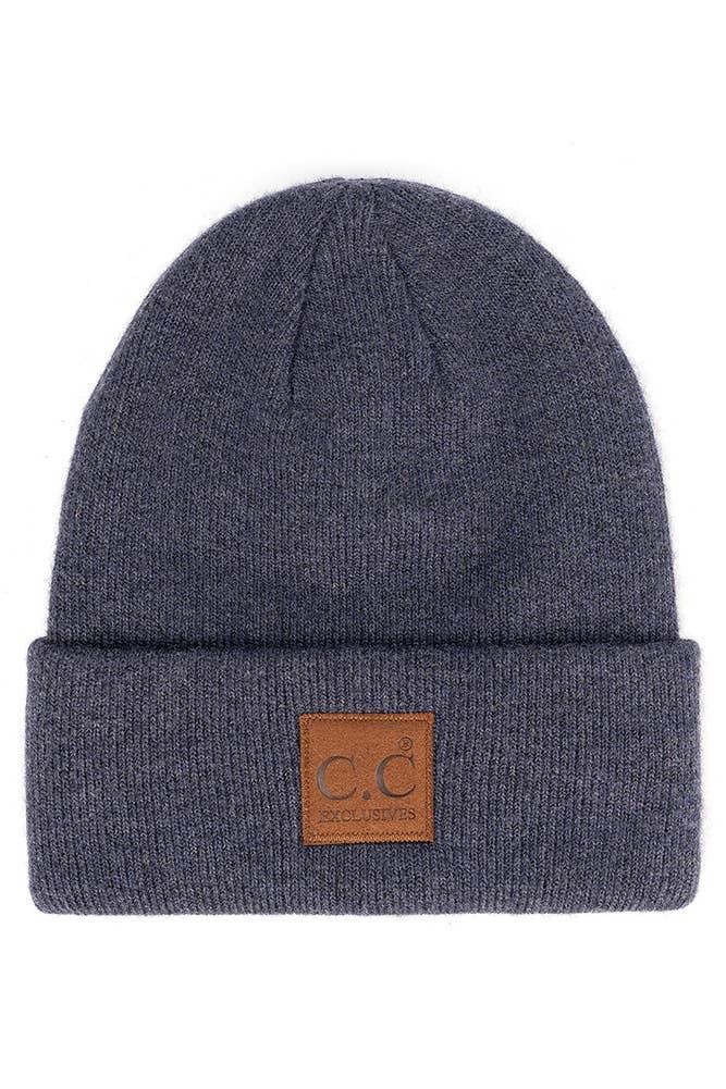 C.C Heather Knit Suede Patch Beanie - SoHa Surf Shop
