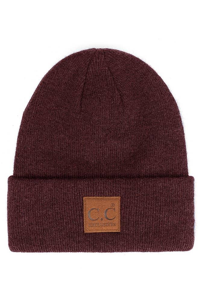C.C Heather Knit Suede Patch Beanie - SoHa Surf Shop