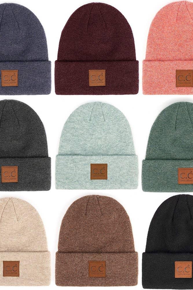 C.C Heather Knit Suede Patch Beanie - SoHa Surf Shop