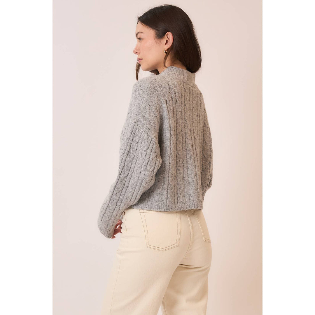 Brushed Cable Knit Zip Up Sweater4