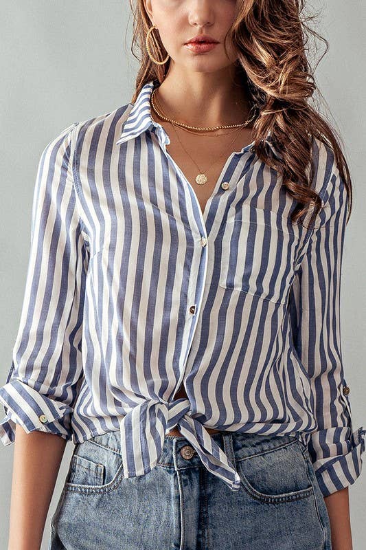 Collar Tie Stripe Shirt