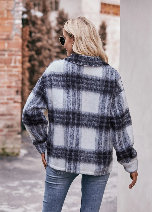 Fuzzy Plaid Button Down Shacket - SoHa Surf Shop