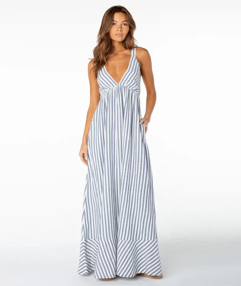 Roxy Wilder Coast Dress Blue Horizon Jail Bird Stripe front