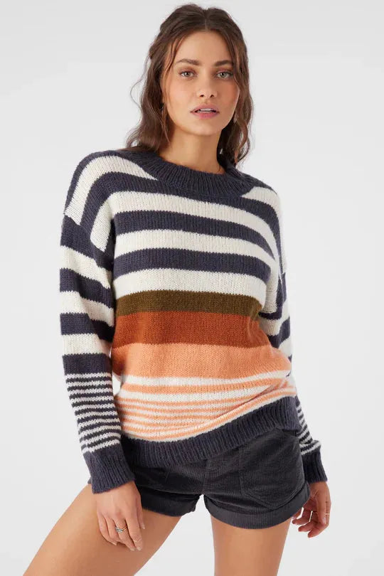 O’Neill Women's Billie Stripe Mock Sweater Periscope pic 1 | SoHa Surf Shop