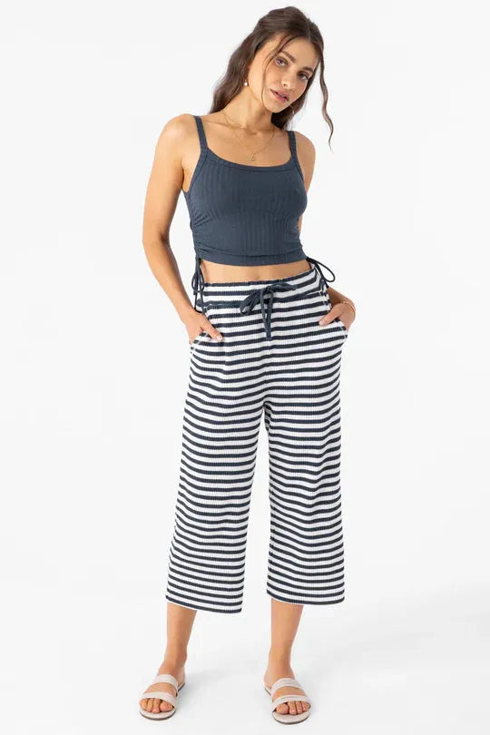 Oneill Women's Tour Stripe Waffle Knit Pants Slate pic 1 | SoHa Surf Shop