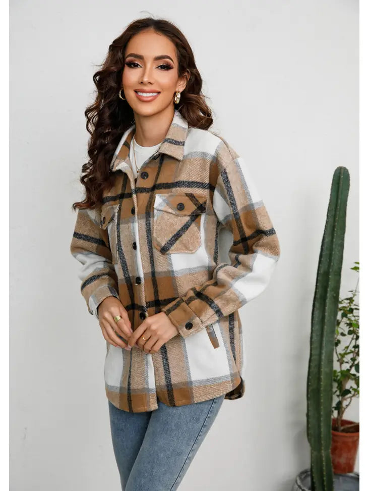 Plaid Button Down Shacket - SoHa Surf Shop