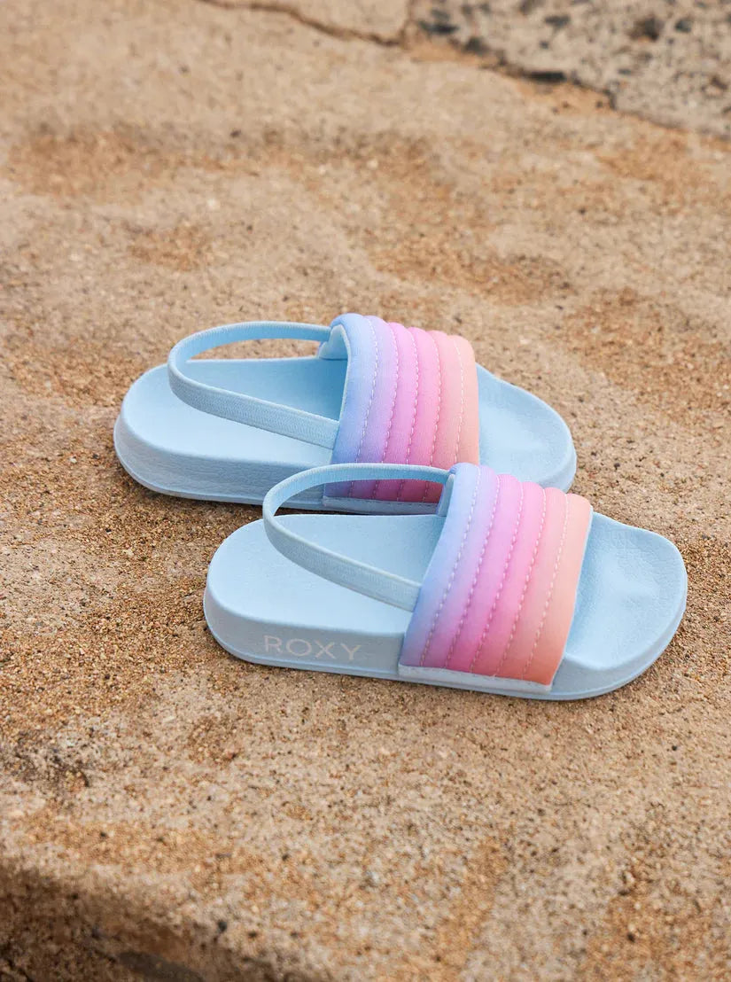 Roxy Toddler Slippy Ribbed Slide Sandals FIN Light Blue pic 1 | SoHa Surf Shop