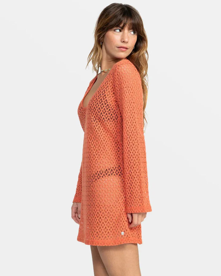 Roxy Women's Love Coastline Long Sleeve Crochet Beach Dress - SoHa Surf Shop