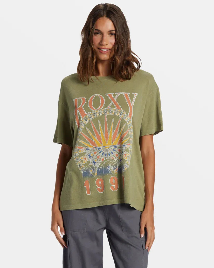 Roxy Women's Surfs Up Tee Oil Green pic 1 | SoHa Surf Shop