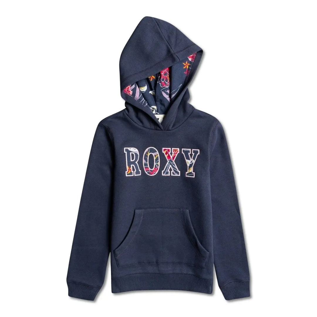 Roxy Girls Hope You Know Pullover Hoodie - front view, Mood Indigo