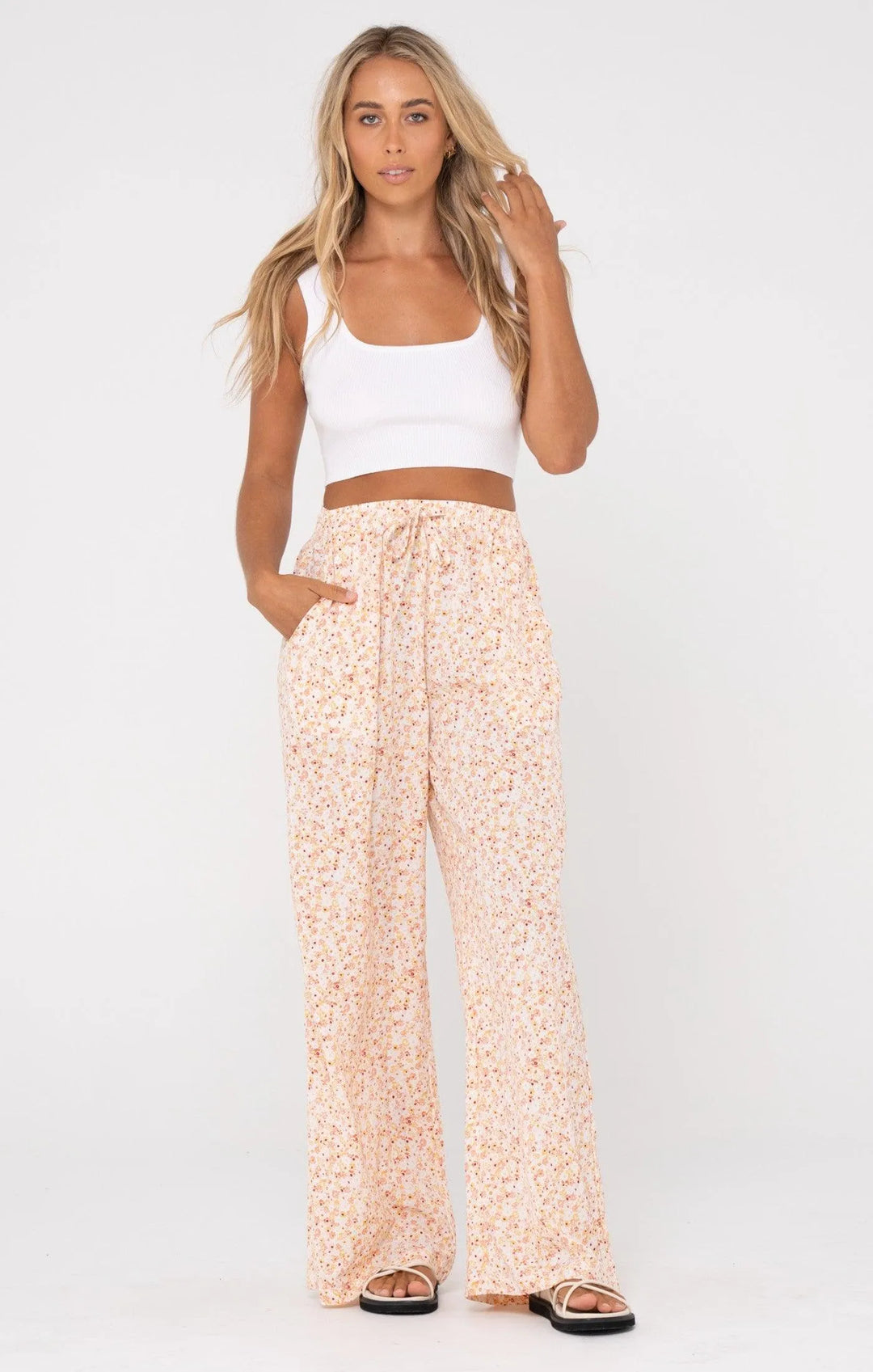 Rusty Women's Flower Garden Pant Peach Sunset pic 1 | SoHa Surf Shop