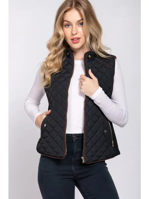 Suede Piping Quilted Vest - SoHa Surf Shop