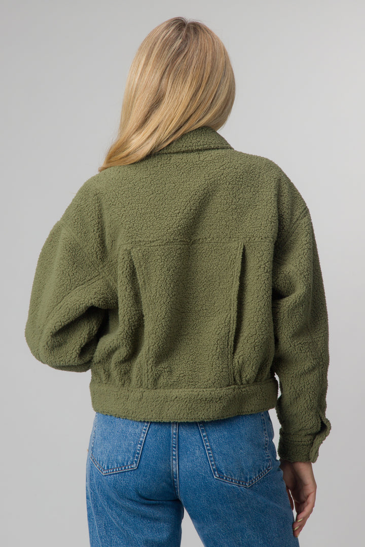 Reef Sammie Sherpa Trucker Jacket - Olivine 3