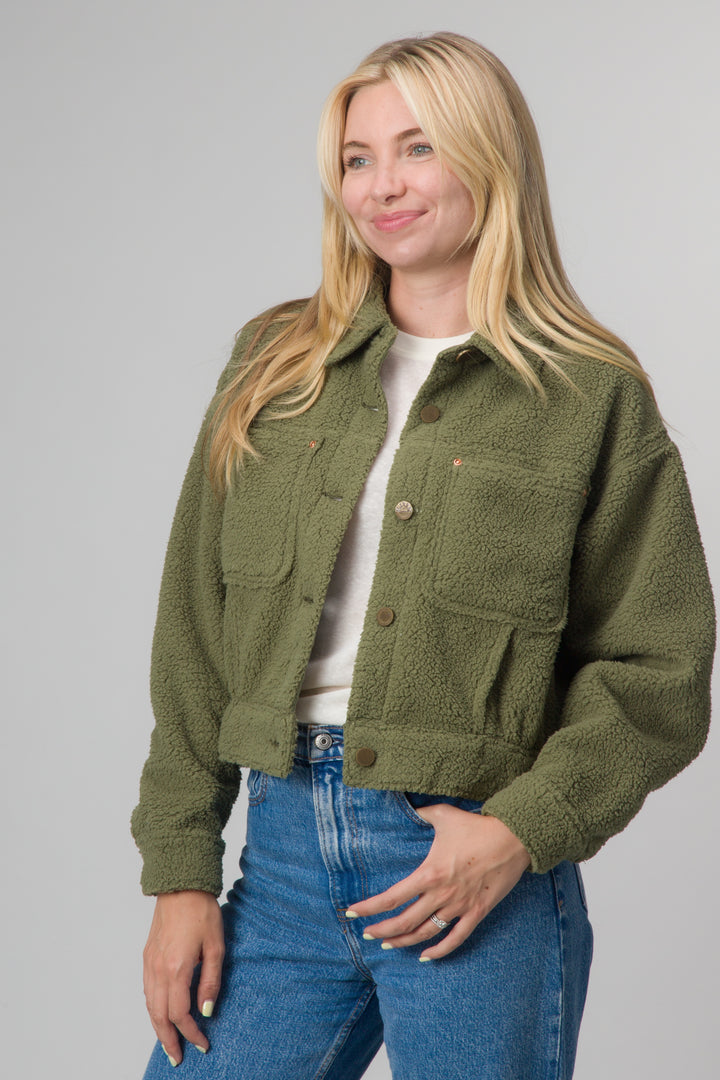 Reef Sammie Sherpa Trucker Jacket - Olivine 2