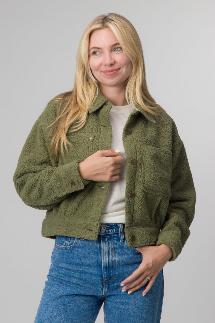 Reef Sammie Sherpa Trucker Jacket - Olivine 1