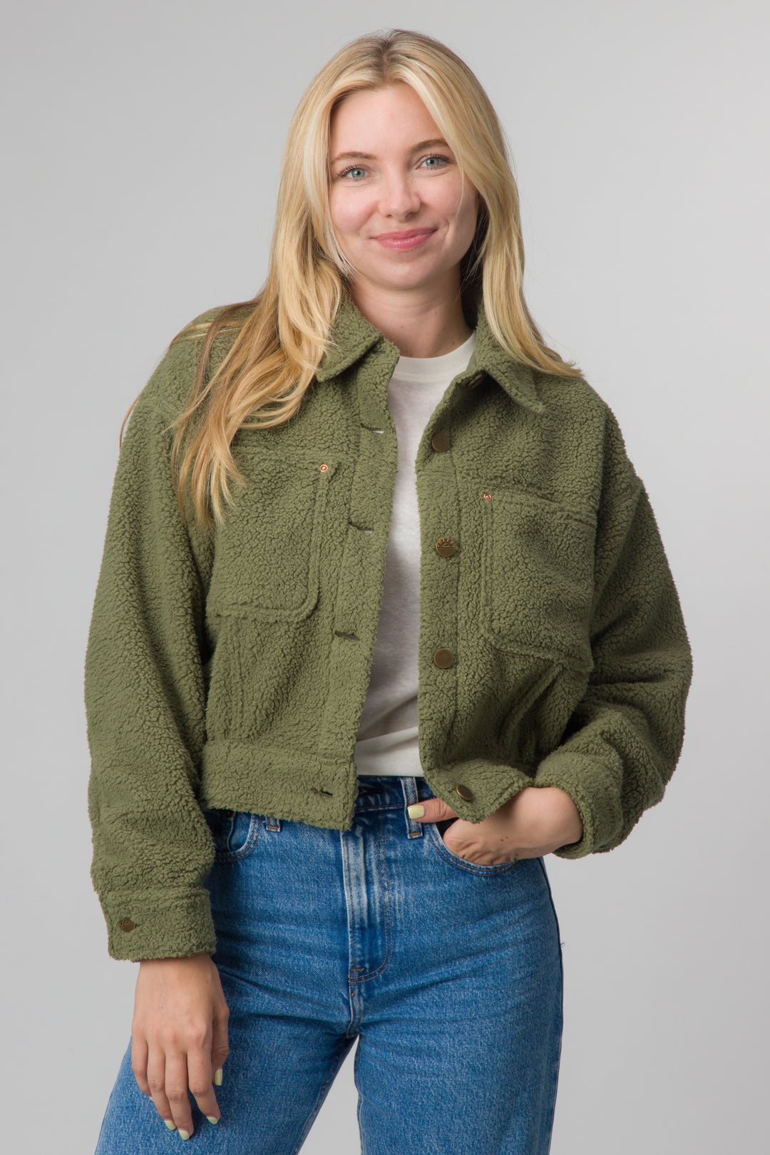 Reef Sammie Sherpa Trucker Jacket - Olivine 