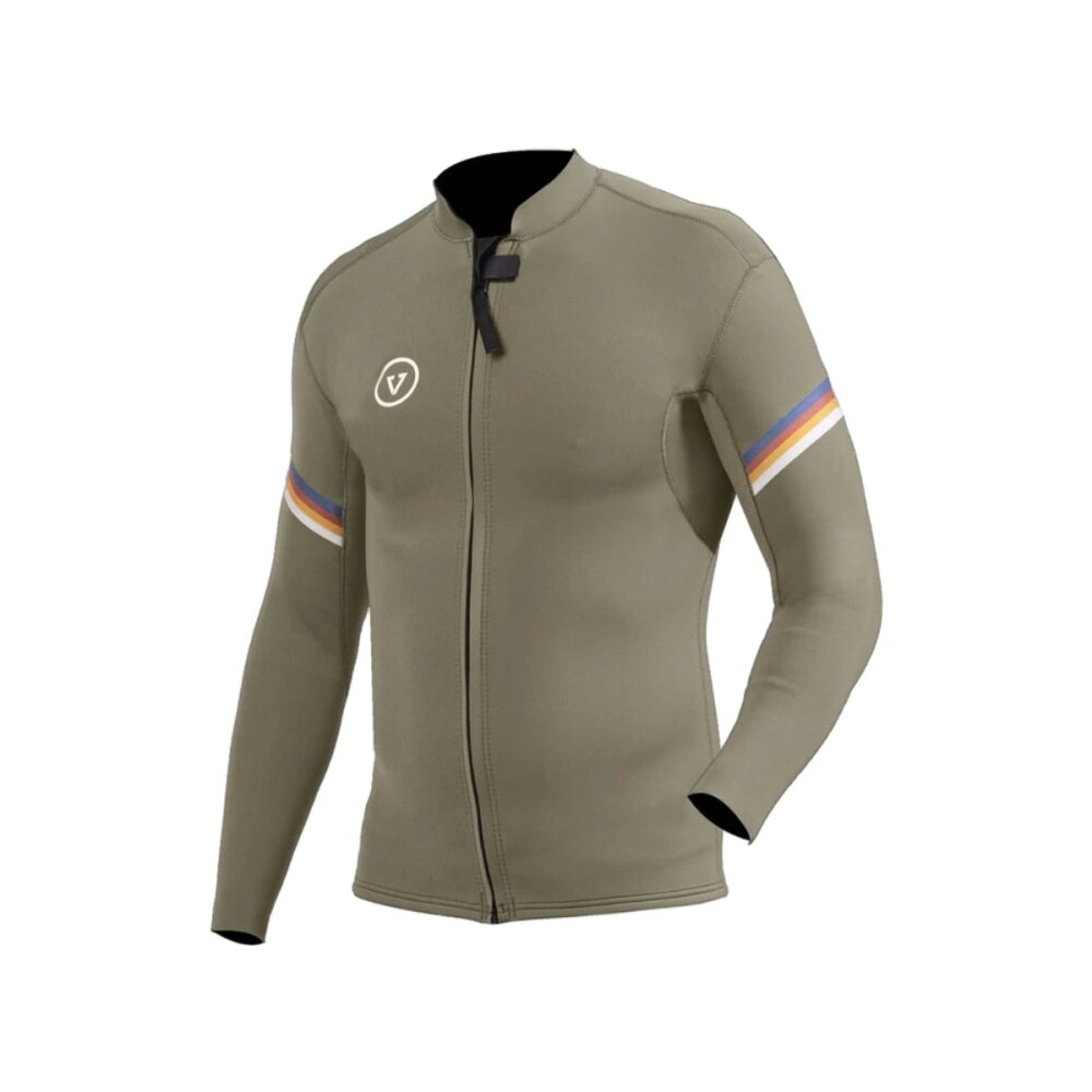 Vissla Mens Raditude 2mm Front Zip Wetsuit Jacket in Dark Khaki - front view